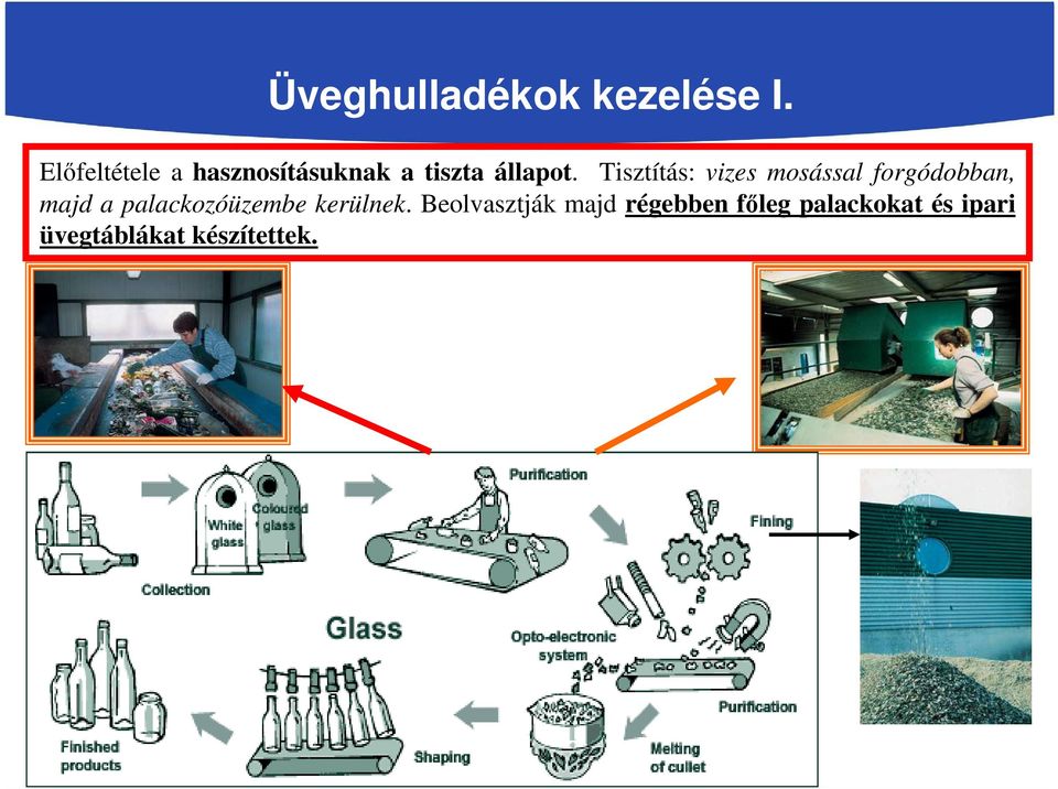 Tisztítás: vizes mosással forgódobban, majd a