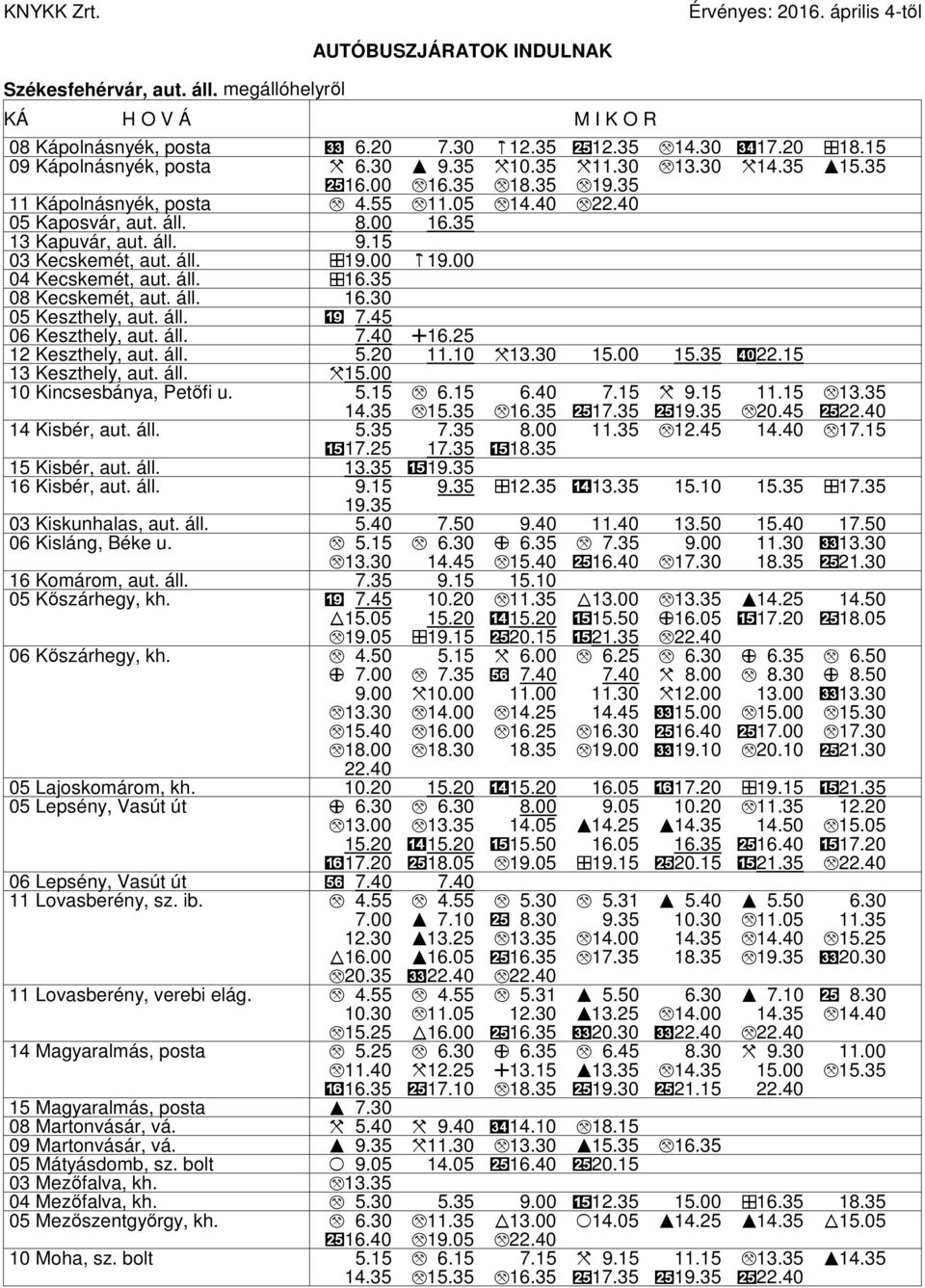 45 06 Keszthely, aut. áll. 7.40 P16.25 12 Keszthely, aut. áll. 5.20 11.10 H13.30 15.00 15.35 l22.15 13 Keszthely, aut. áll. H15.00 10 Kincsesbánya, Petőfi u. 5.15, 6.15 6.40 7.15 H 9.15 11.15, 13.