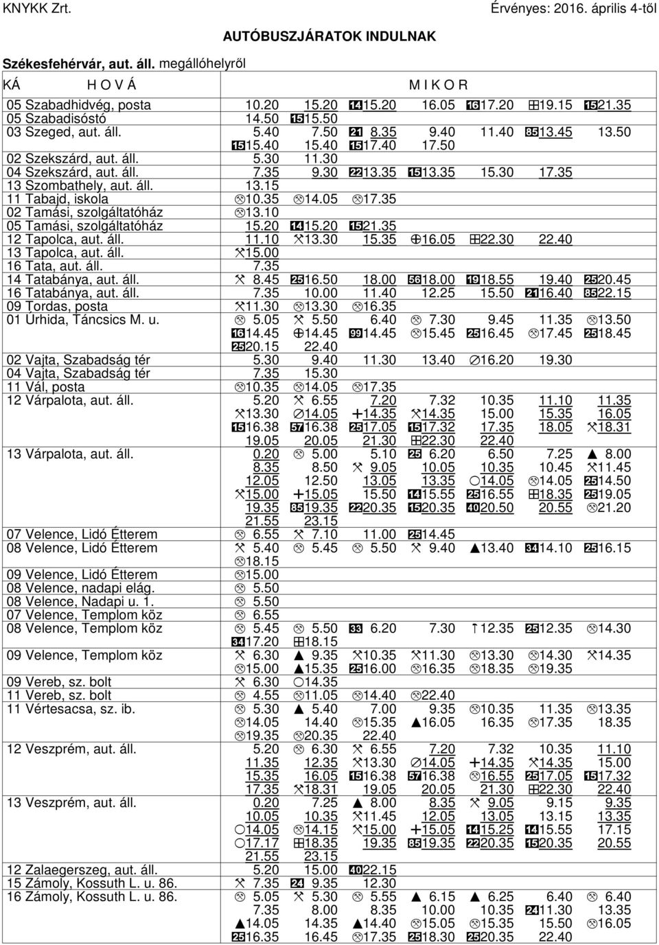 10 05 Tamási, szolgáltatóház 15.20 * 15.20 + 21.35 12 Tapolca, aut. áll. 11.10 H13.30 15.35 N16.05 222.30 13 Tapolca, aut. áll. H15.00 16 Tata, aut. áll. 7.35 14 Tatabánya, aut. áll. H 8.45 516.50 18.