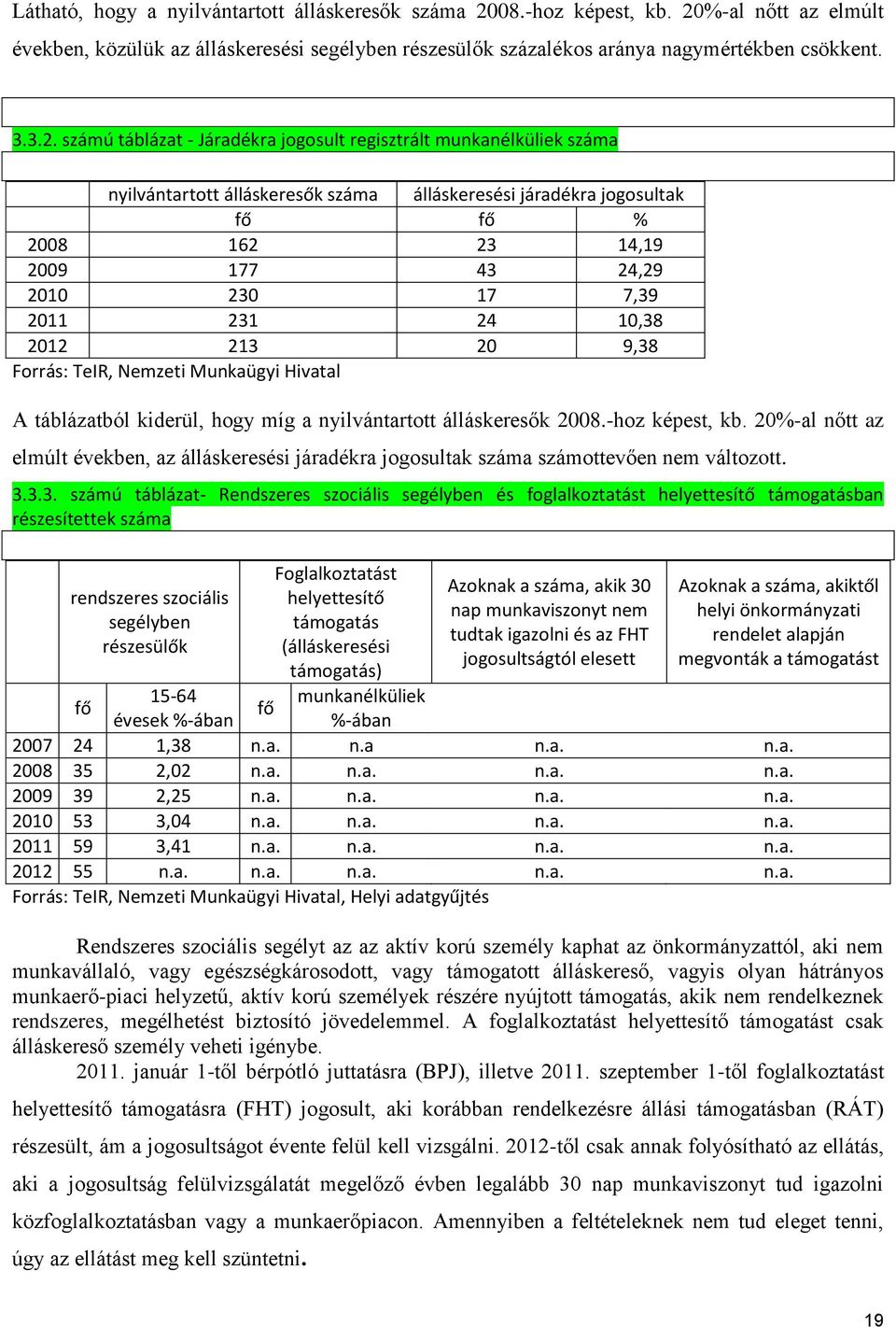 %-al nőtt az elmúlt években, közülük az álláskeresési segélyben részesülők százalékos aránya nagymértékben csökkent. 3.3.2.