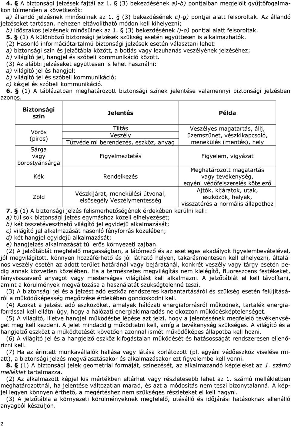 (3) bekezdésének l)-o) pontjai alatt felsoroltak. 5. (1) A különböző biztonsági jelzések szükség esetén együttesen is alkalmazhatók.