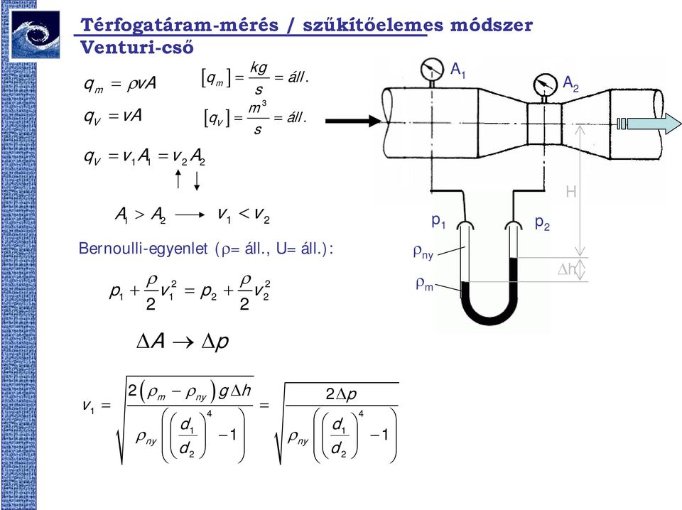 A [ ] A A 1 1 V A 1 A A 1 > A 1 Bernoulli-egyenlet (ρáll.