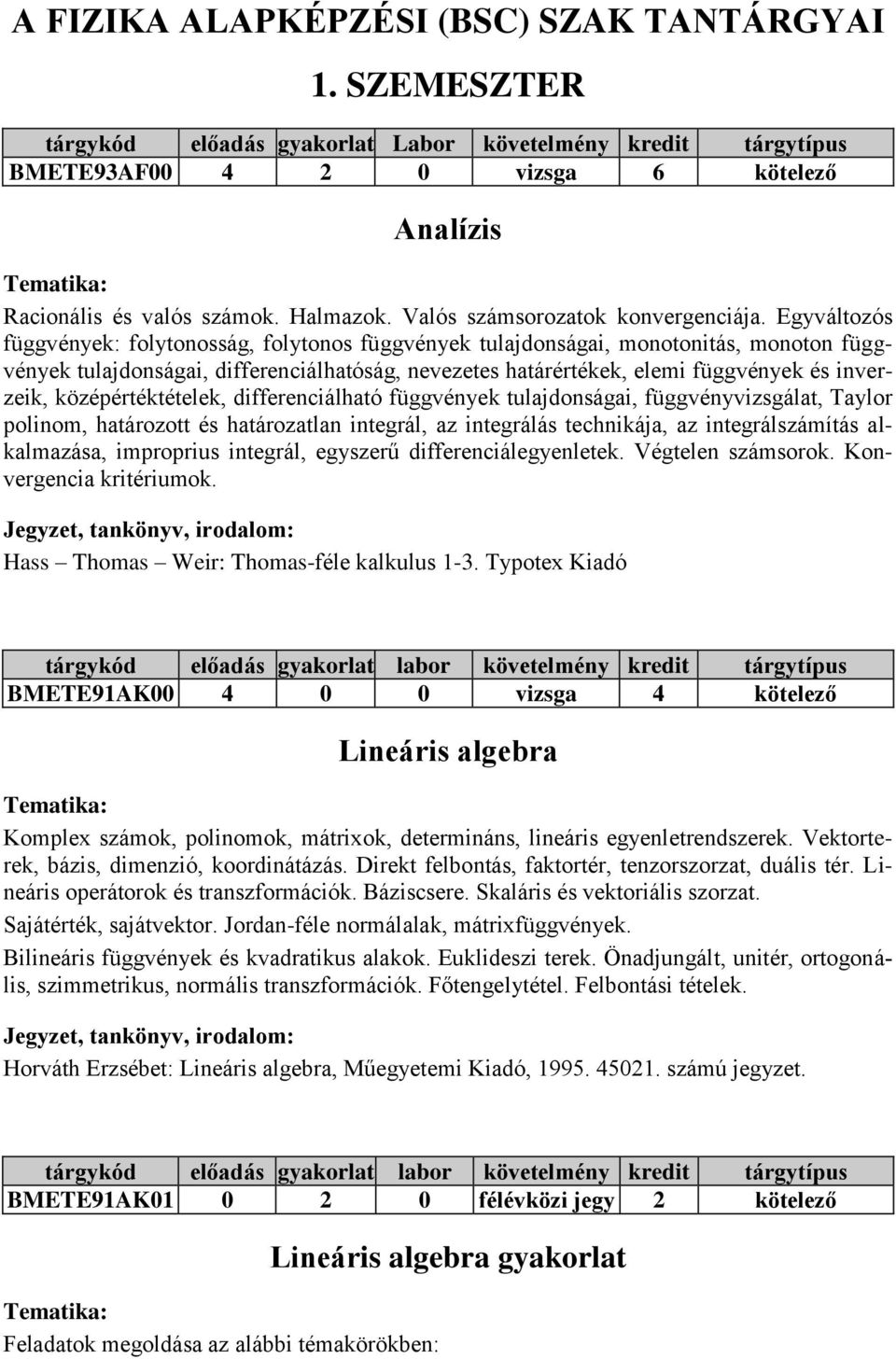 Egyváltozós függvények: folytonosság, folytonos függvények tulajdonságai, monotonitás, monoton függvények tulajdonságai, differenciálhatóság, nevezetes határértékek, elemi függvények és inverzeik,