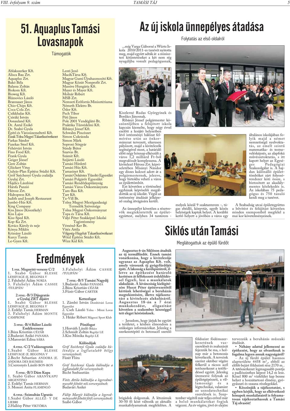 Észak Tolna Megyei Takarékszövetkezet Farkas Sándor Fazekas Steel Kft. Fehérvári István Fino Food Kft. Frank Gyula Geiger József Gere Zoltán Glückert Vitus Gulyás-Plan Építész Stúdió Kft.