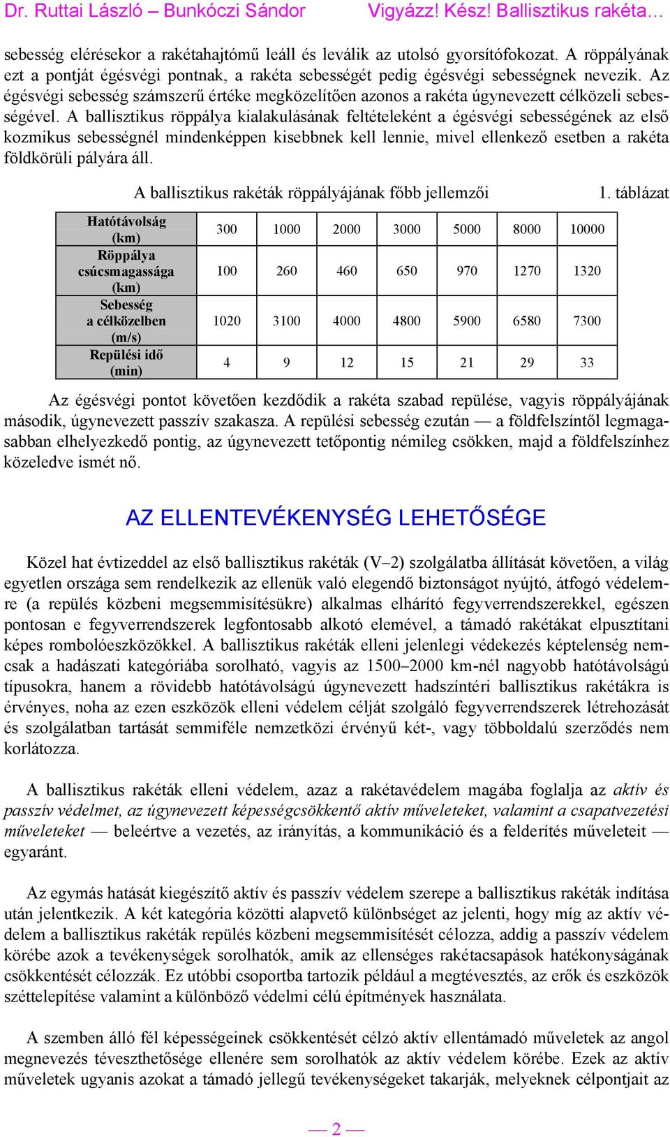 A ballisztikus röppálya kialakulásának feltételeként a égésvégi sebességének az első kozmikus sebességnél mindenképpen kisebbnek kell lennie, mivel ellenkező esetben a rakéta földkörüli pályára áll.