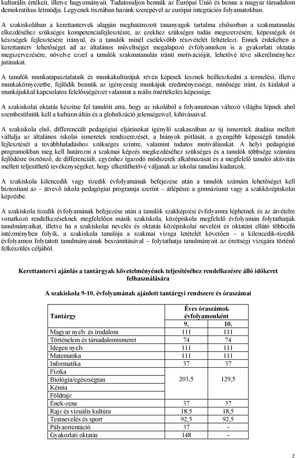 A szakiskolában a kerettantervek alapján meghatározott tananyagok tartalma elsősorban a szakmatanulás elkezdéséhez szükséges kompetenciafejlesztésre, az ezekhez szükséges tudás megszerzésére,