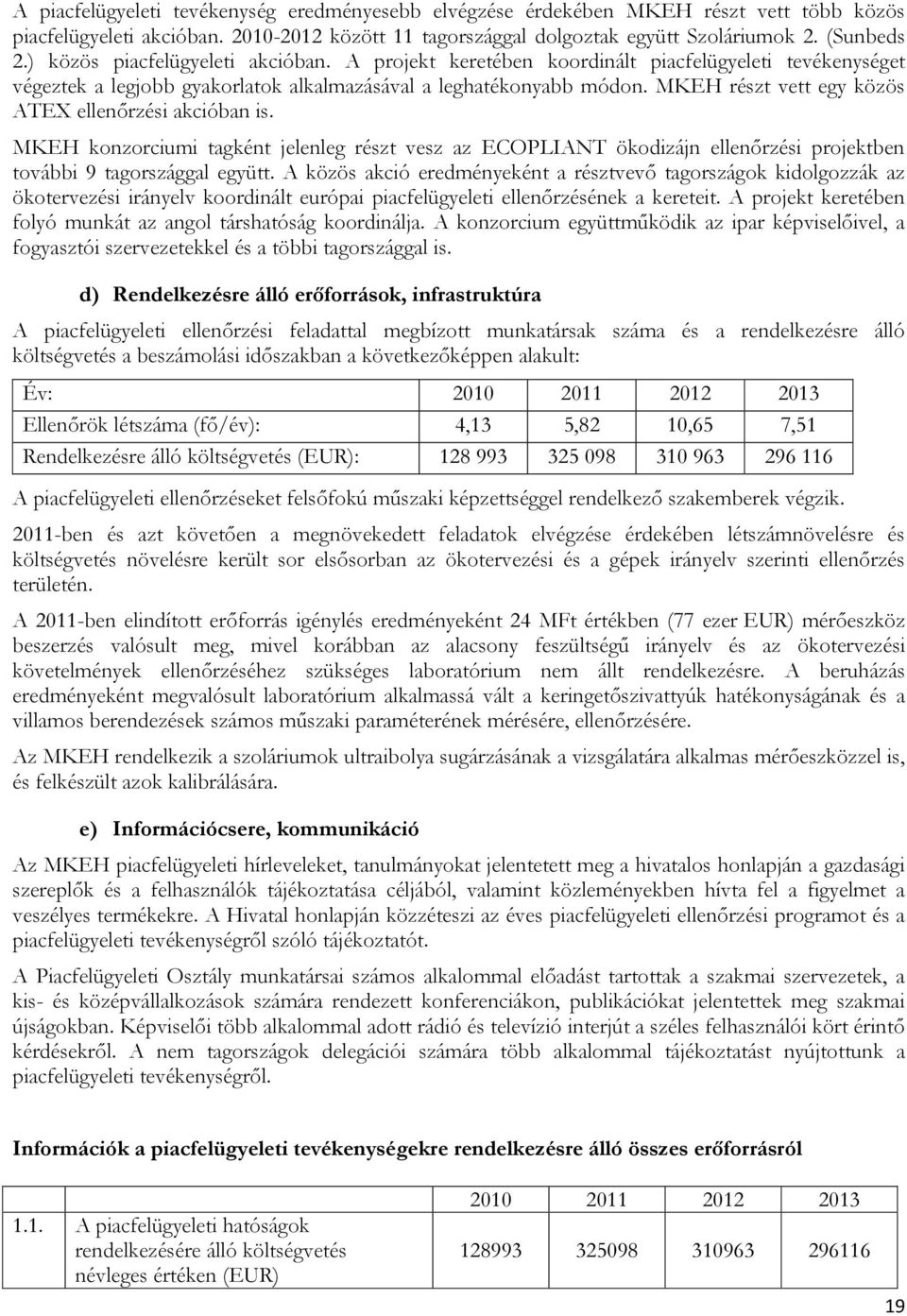 MKEH részt vett egy közös ATEX ellenőrzési akcióban is. MKEH konzorciumi tagként jelenleg részt vesz az ECOPLIANT ökodizájn ellenőrzési projektben további 9 tagországgal együtt.