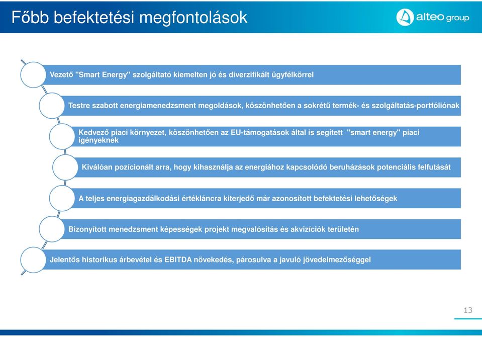 arra, hogy kihasználja az energiához kapcsolódó beruházások potenciális felfutását A teljes energiagazdálkodási értékláncra kiterjedő már azonosított befektetési