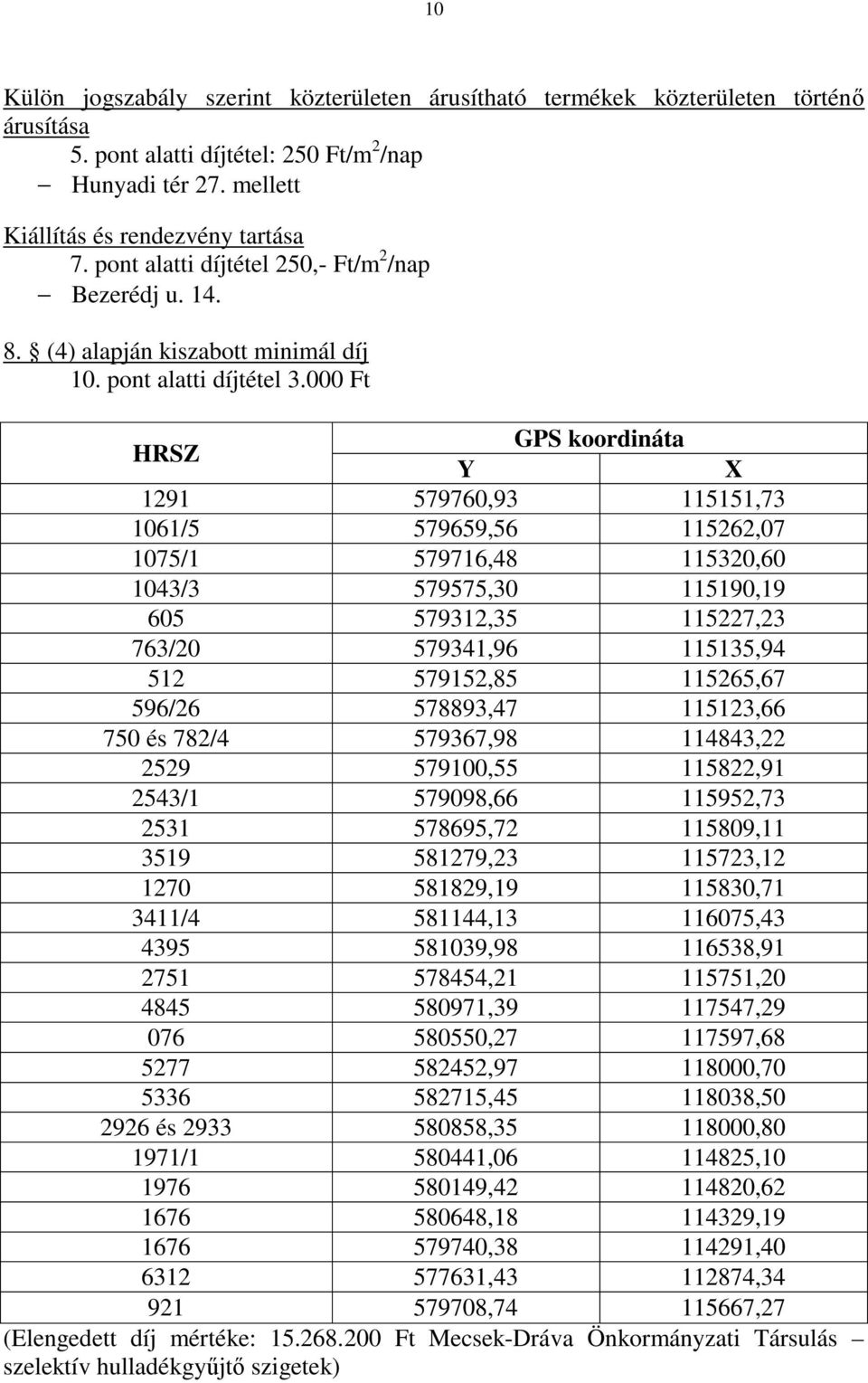 000 Ft HRSZ GPS koordináta Y X 1291 579760,93 115151,73 1061/5 579659,56 115262,07 1075/1 579716,48 115320,60 1043/3 579575,30 115190,19 605 579312,35 115227,23 763/20 579341,96 115135,94 512