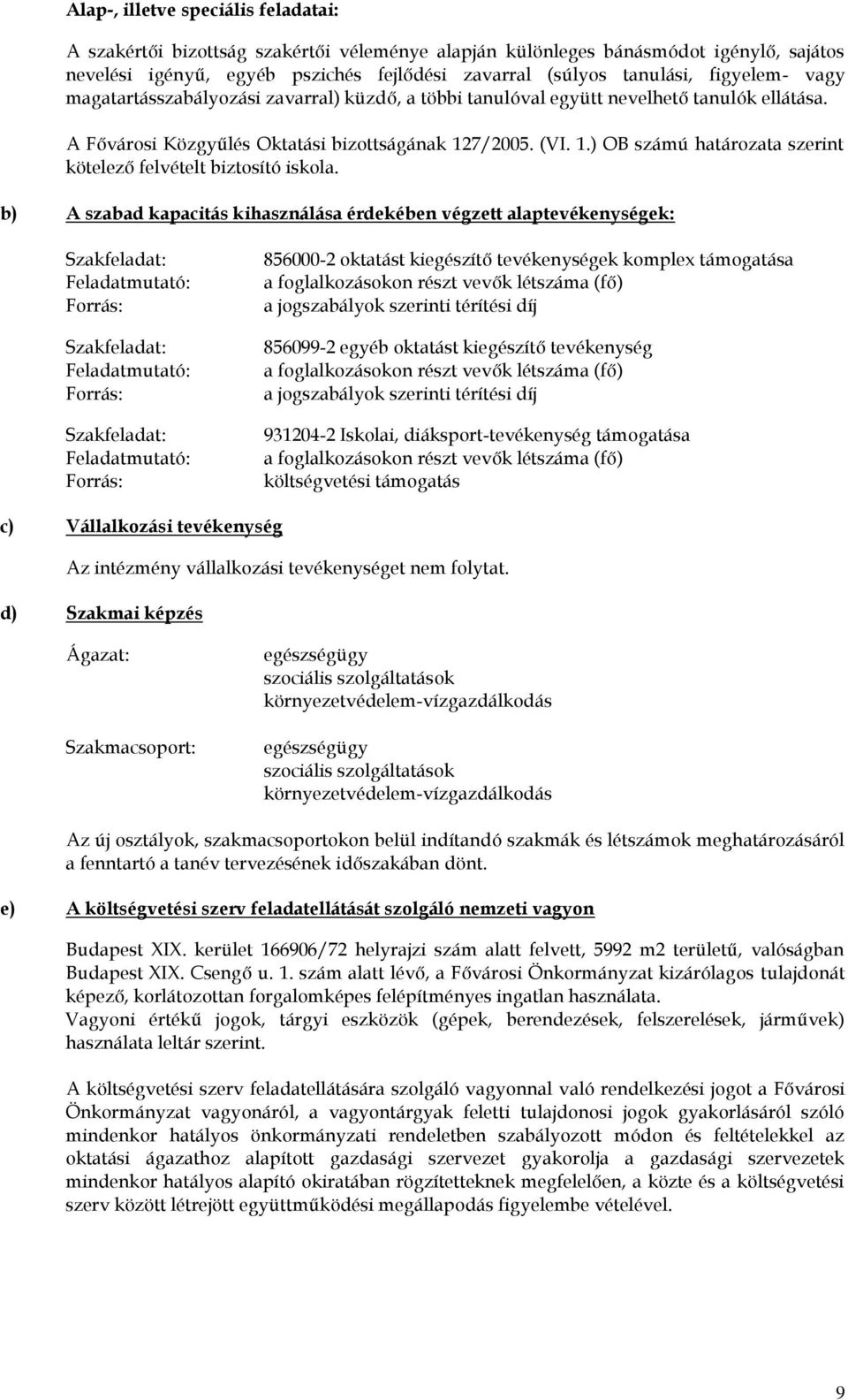 7/2005. (VI. 1.) OB számú határozata szerint kötelező felvételt biztosító iskola.