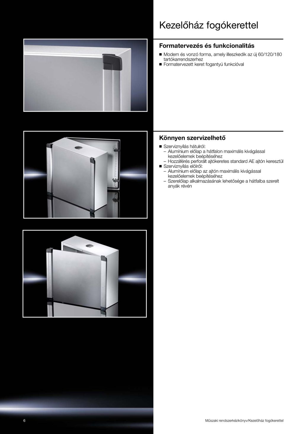 kezelőelemek beépítéséhez Hozzáférés perforált ajtókeretes standard AE ajtón keresztül Szerviznyílás elölről: Alumínium