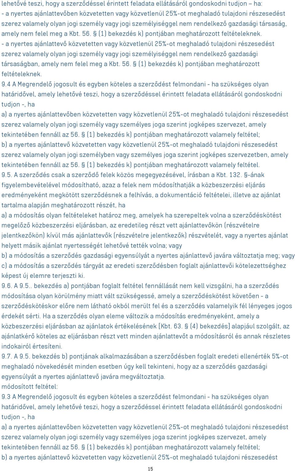 - a nyertes ajánlattevő közvetetten vagy közvetlenül 25%-ot meghaladó tulajdoni részesedést szerez valamely olyan jogi személy vagy jogi személyiséggel nem rendelkező gazdasági társaságban, amely nem