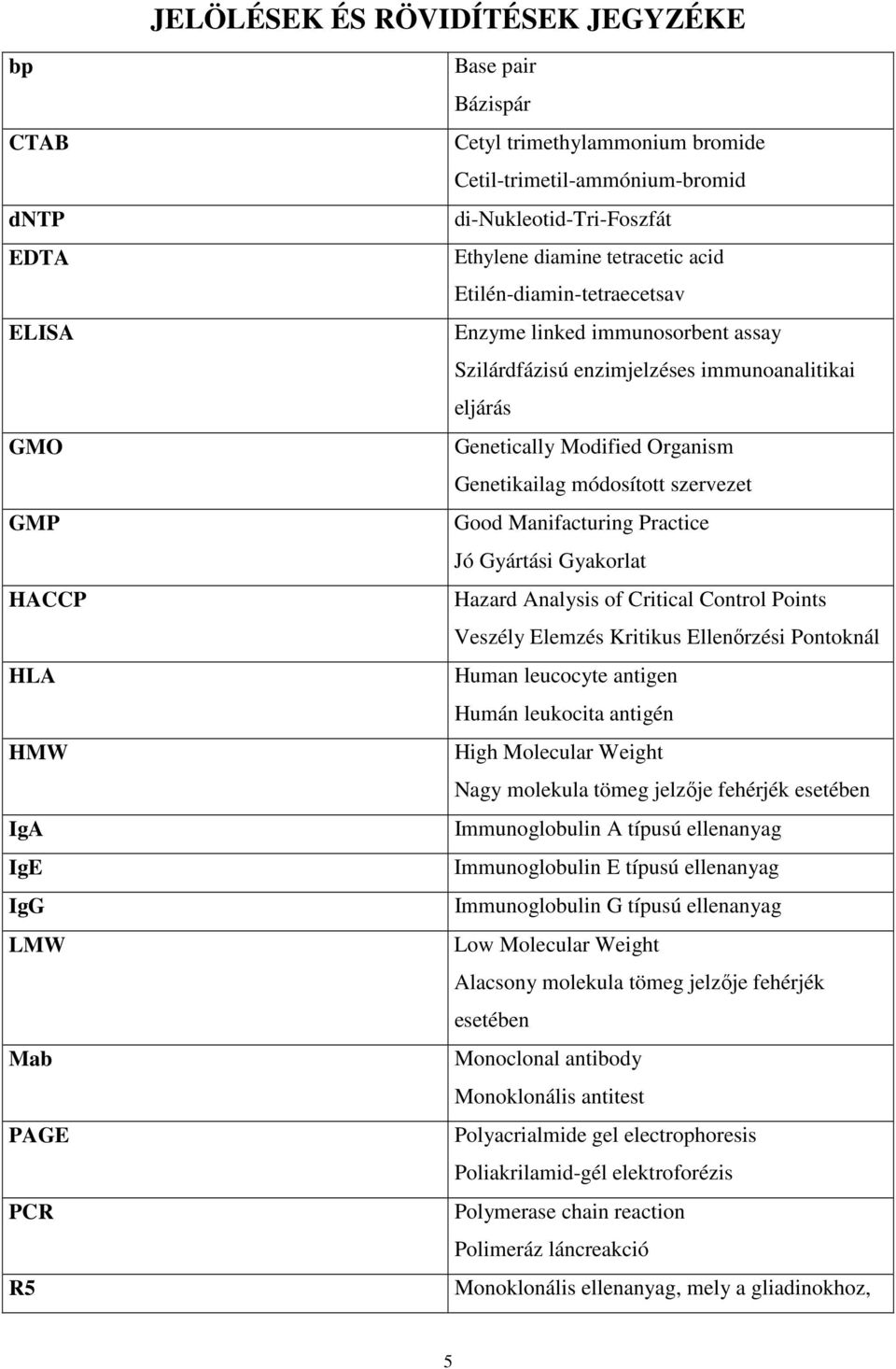 Organism Genetikailag módosított szervezet Good Manifacturing Practice Jó Gyártási Gyakorlat Hazard Analysis of Critical Control Points Veszély Elemzés Kritikus Ellenırzési Pontoknál Human leucocyte