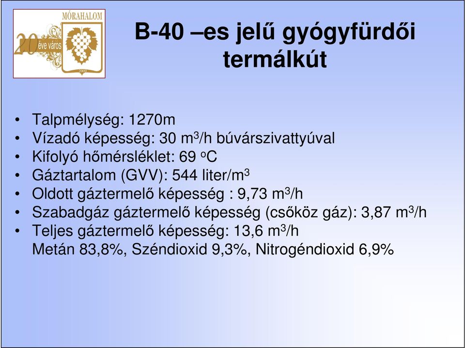 gáztermelı képesség : 9,73 m 3 /h Szabadgáz gáztermelı képesség (csıköz gáz): 3,87 m 3