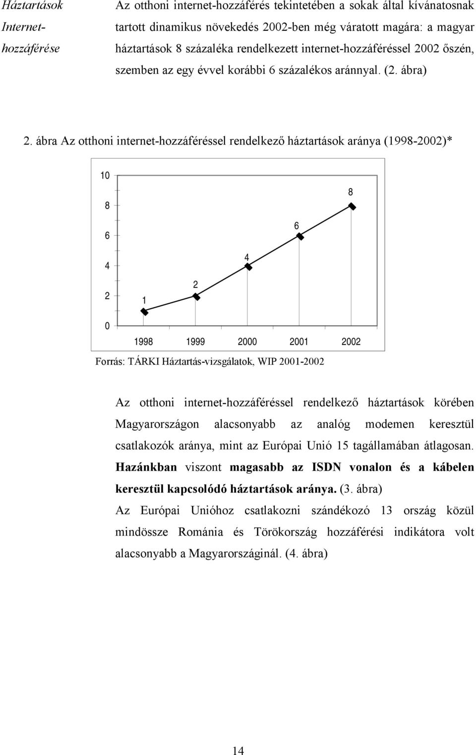 ábra Az otthoni internet-hozzáféréssel rendelkező háztartások aránya (1998-2002)* 10 8 8 6 6 4 2 1 2 4 0 1998 1999 2000 2001 2002 Forrás: TÁRKI Háztartás-vizsgálatok, WIP 2001-2002 Az otthoni