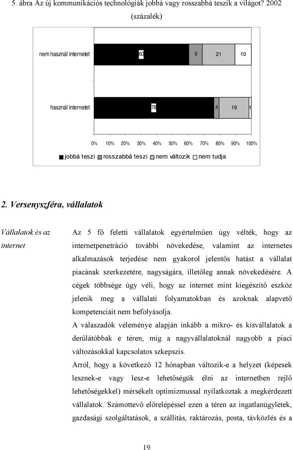 Versenyszféra, vállalatok Vállalatok és az internet Az 5 fő feletti vállalatok egyértelműen úgy vélték, hogy az internetpenetráció további növekedése, valamint az internetes alkalmazások terjedése