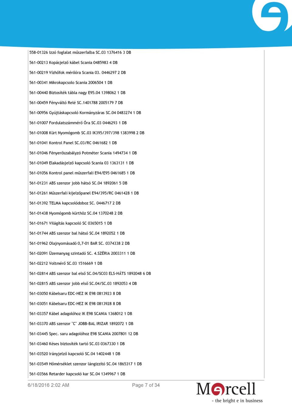 04 0483274 1 DB 561-01007 Fordulatszámmérő Óra SC.03 0446293 1 DB 561-01008 Kürt Nyomógomb SC.03 IK395/397/398 1383998 2 DB 561-01041 Kontrol Panel SC.