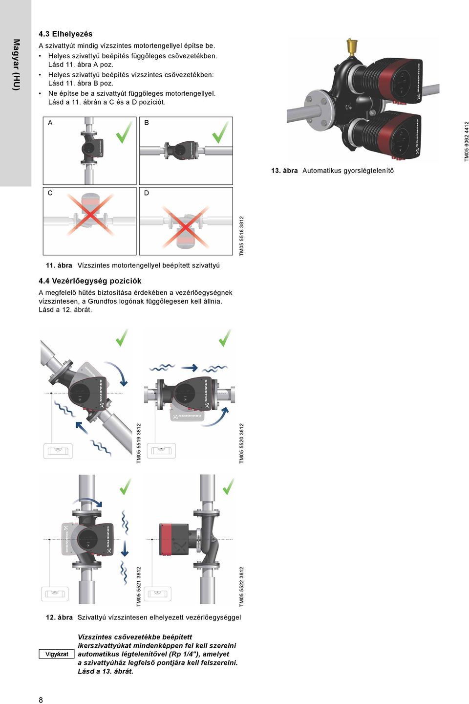 ábra Automatikus gyorslégtelenítő C D TM05 5518 3812 11. ábra Vízszintes motortengellyel beépített szivattyú 4.