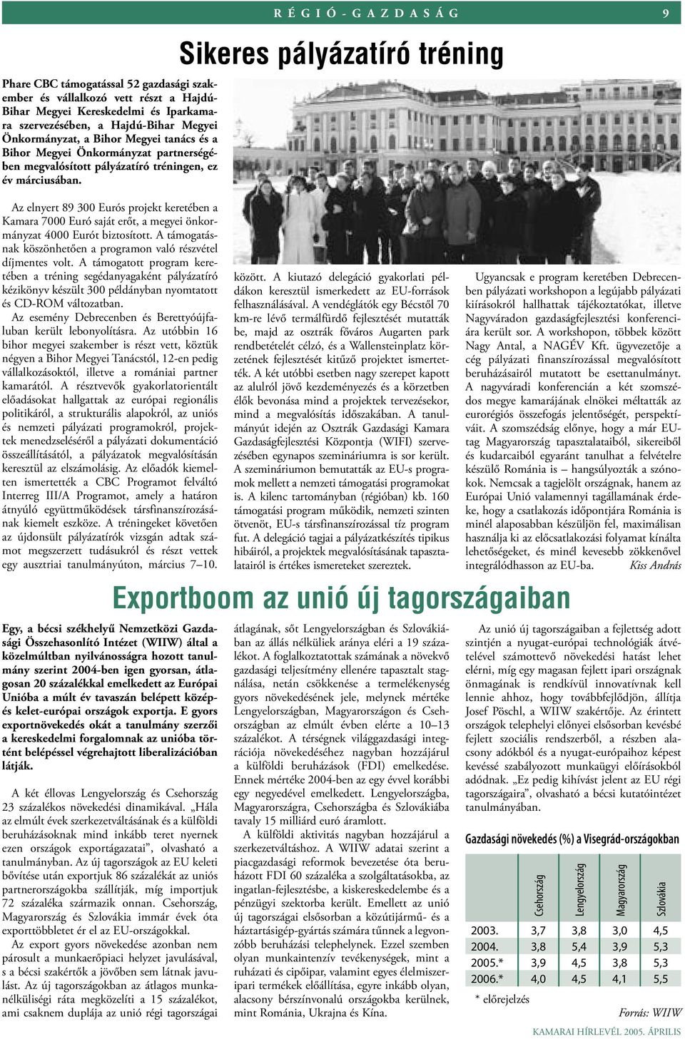 Az elnyert 89 300 Eurós projekt keretében a Kamara 7000 Euró saját erőt, a megyei önkormányzat 4000 Eurót biztosított. A támogatásnak köszönhetően a programon való részvétel díjmentes volt.