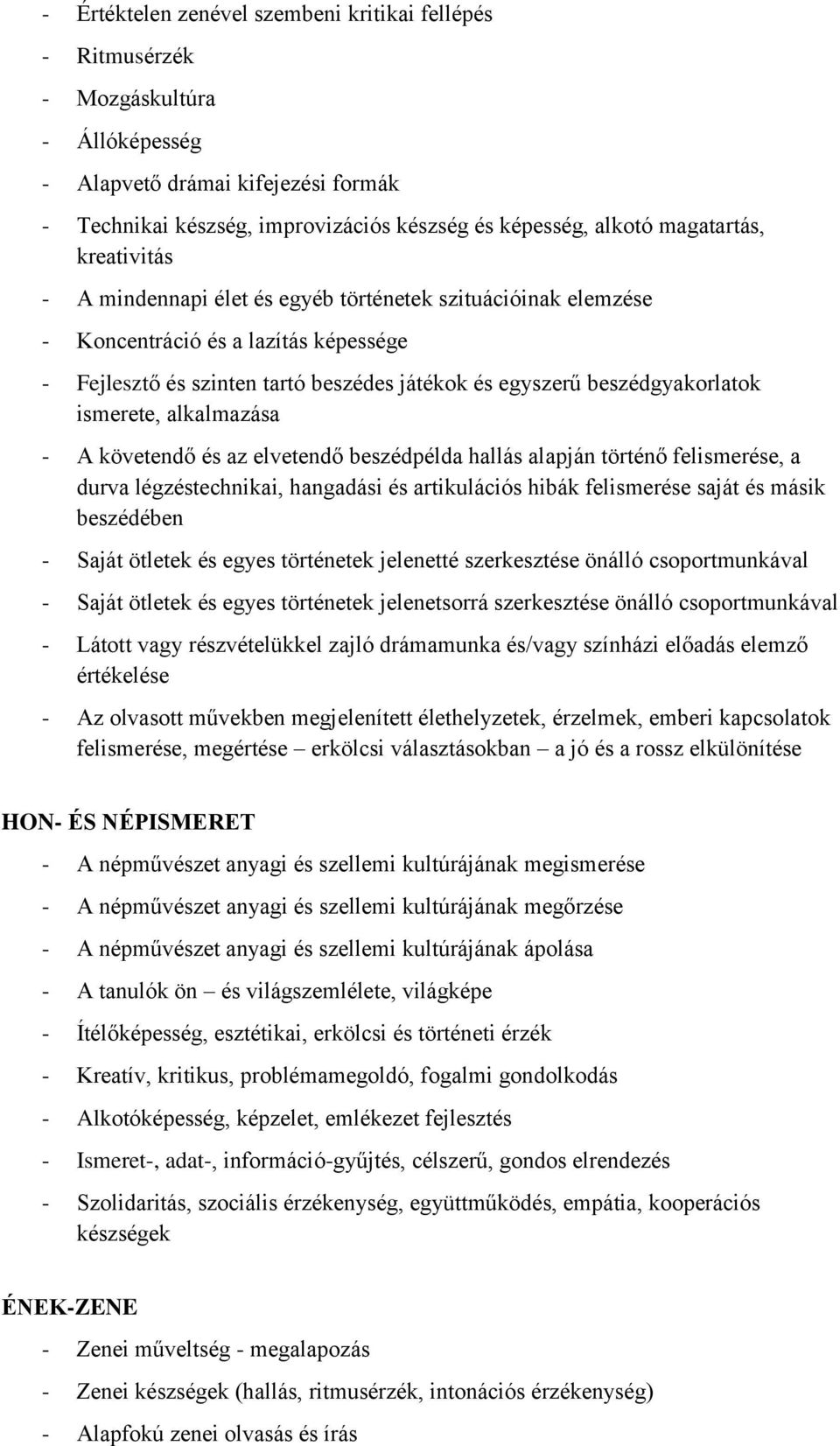 beszédgyakorlatok ismerete, alkalmazása - A követendő és az elvetendő beszédpélda hallás alapján történő felismerése, a durva légzéstechnikai, hangadási és artikulációs hibák felismerése saját és