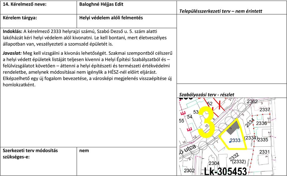 Javaslat: Meg kell vizsgálni a kivonás lehetőségét.