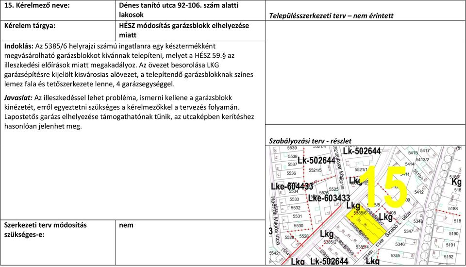melyet a HÉSZ 59. az illeszkedési előírások miatt megakadályoz.
