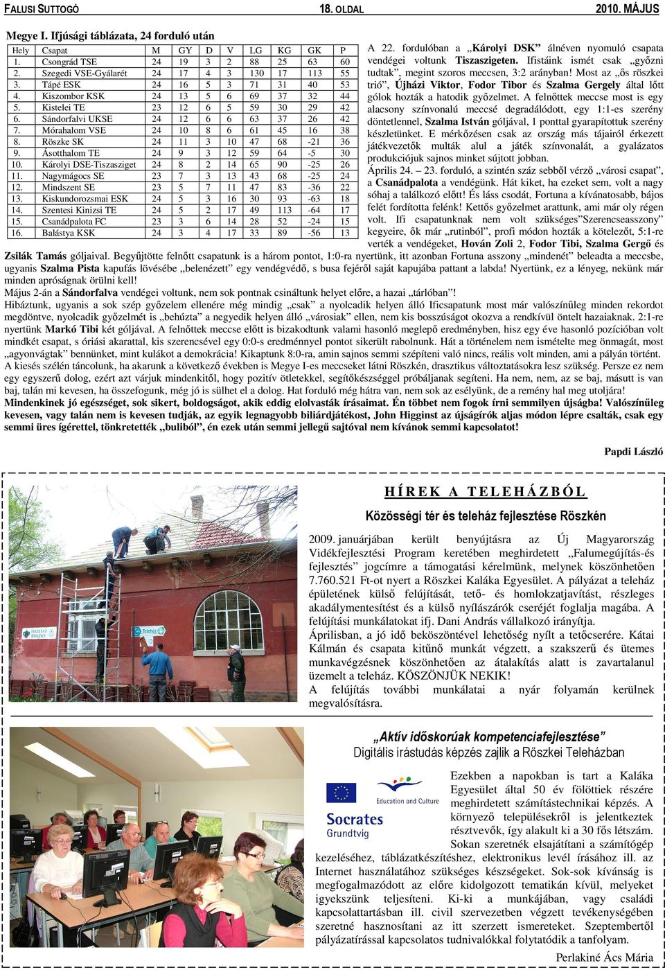 A felnıttek meccse most is egy alacsony színvonalú meccsé degradálódott, egy 1:1-es szerény döntetlennel, Szalma István góljával, 1 ponttal gyarapítottuk szerény készletünket.