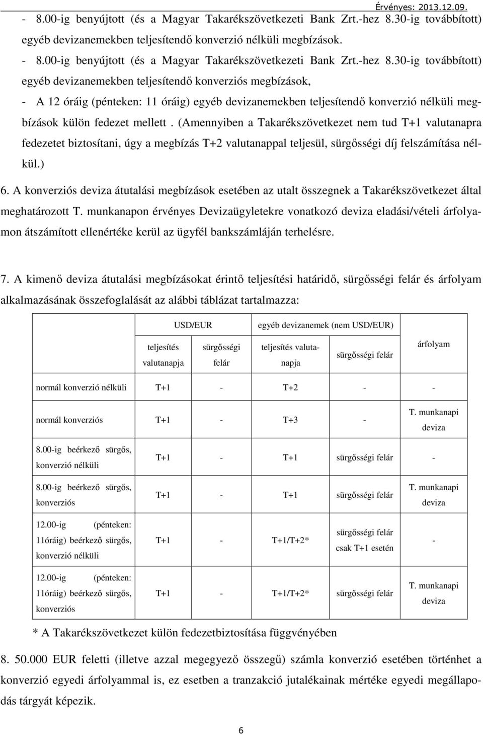 30-ig továbbított) egyéb devizanemekben teljesítendő konverziós megbízások, - A 12 óráig (pénteken: 11 óráig) egyéb devizanemekben teljesítendő konverzió nélküli megbízások külön fedezet mellett.