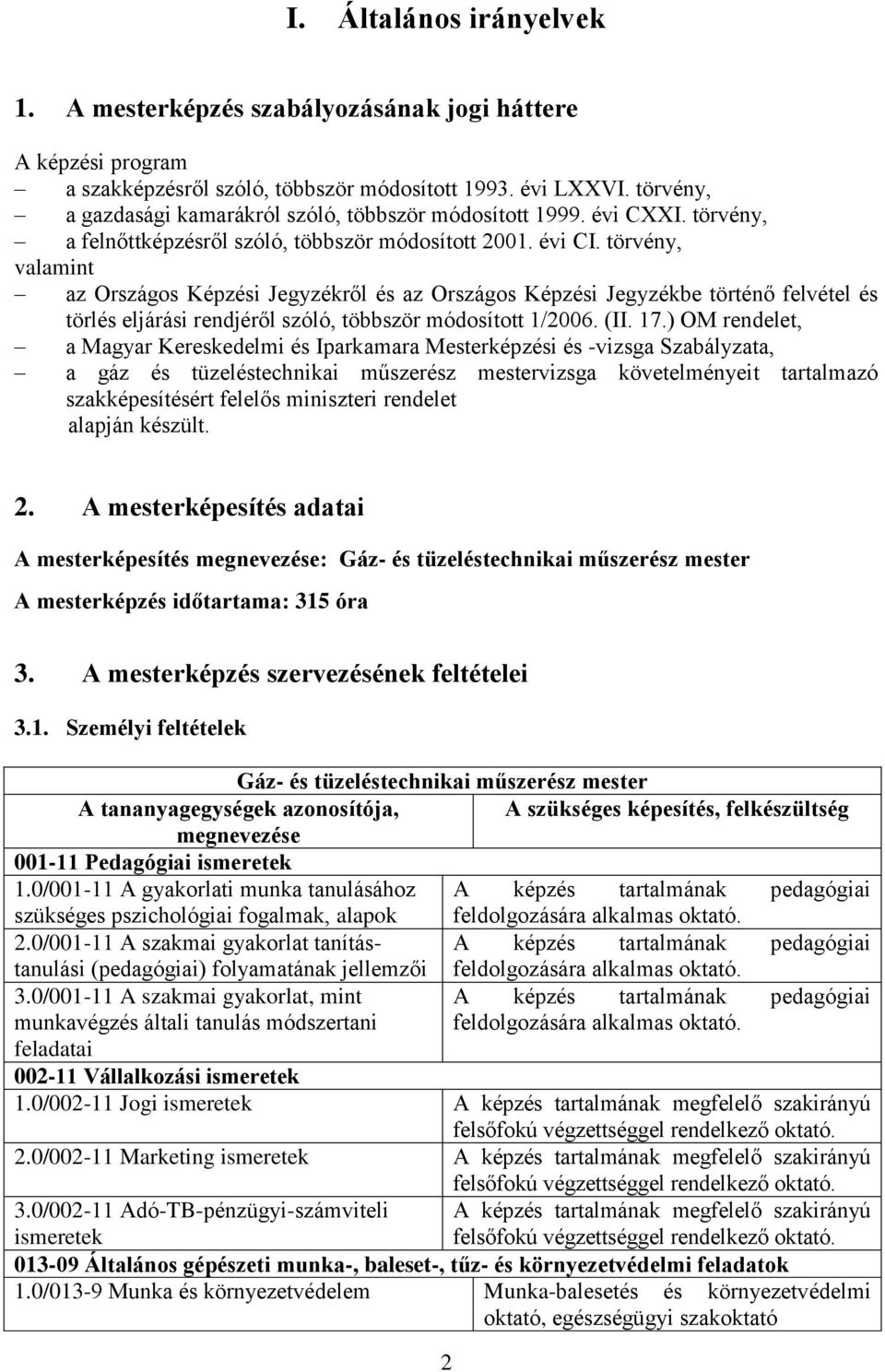 törvény, valamint az Országos Képzési Jegyzékről és az Országos Képzési Jegyzékbe történő felvétel és törlés eljárási rendjéről szóló, többször módosított 1/2006. (II. 17.