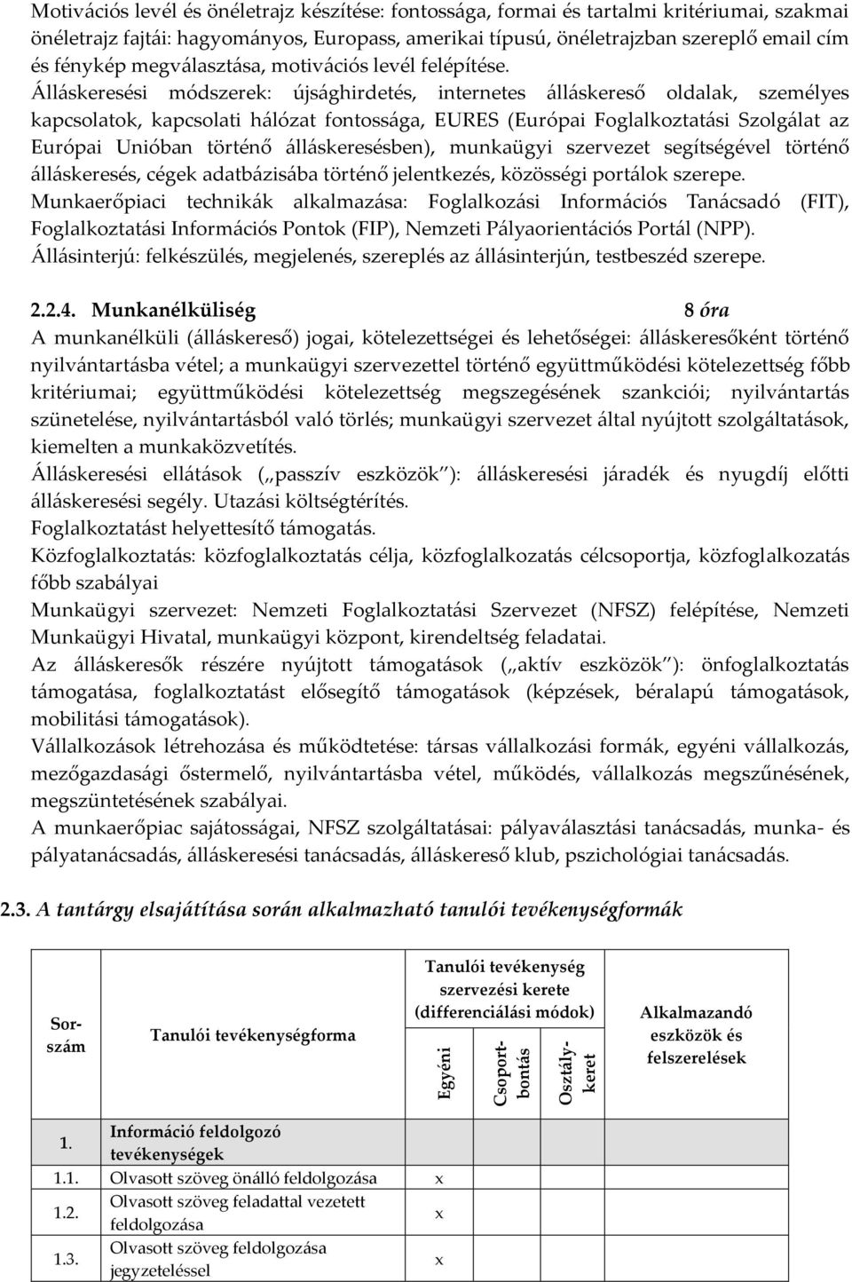 Álláskeresési módszerek: újsághirdetés, internetes álláskereső oldalak, személyes kapcsolatok, kapcsolati hálózat fontossága, EURES (Európai Foglalkoztatási Szolgálat az Európai Unióban történő