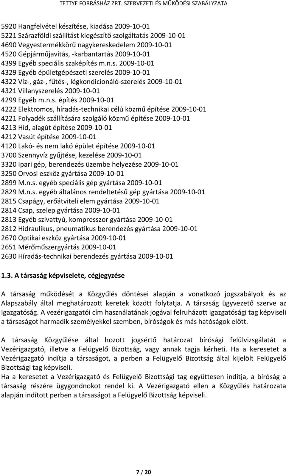 n.s. építés 2009-10-01 4222 Elektromos, híradás-technikai célú közmű építése 2009-10-01 4221 Folyadék szállítására szolgáló közmű építése 2009-10-01 4213 Híd, alagút építése 2009-10-01 4212 Vasút