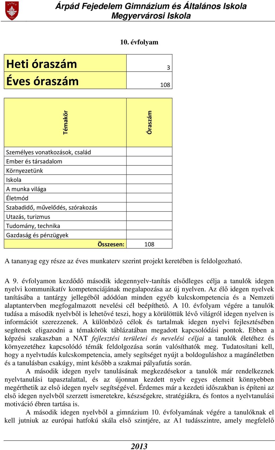 évfolyamon kezdődő második idegennyelv-tanítás elsődleges célja a tanulók idegen nyelvi kommunikatív kompetenciájának megalapozása az új nyelven.