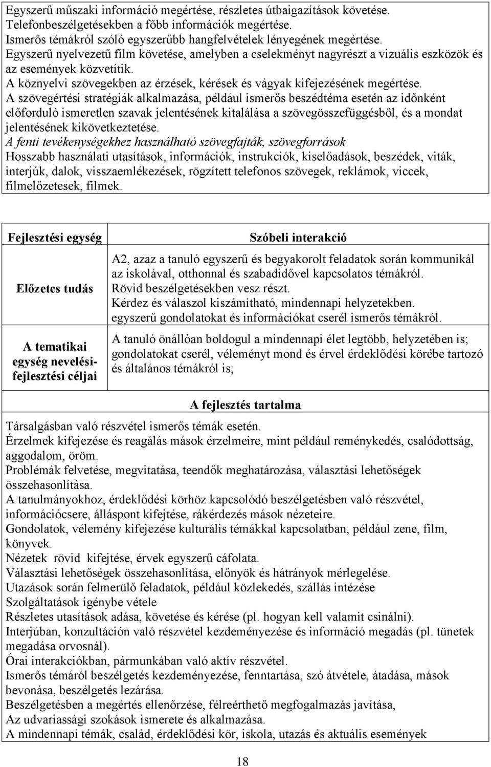 A szövegértési stratégiák alkalmazása, például ismerős beszédtéma esetén az időnként előforduló ismeretlen szavak jelentésének kitalálása a szövegösszefüggésből, és a mondat jelentésének