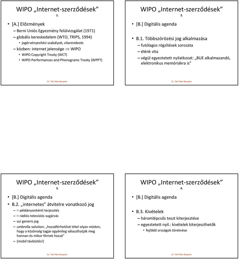 WIPO Performances and Phonograms Treaty (WPPT) WIPO Internet-szerződések 2. [B.] Digitális agenda B.1.