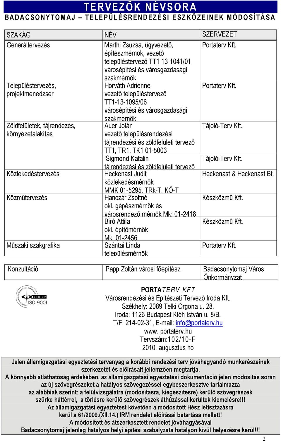 városépítési és városgazdasági Portaterv Kft.
