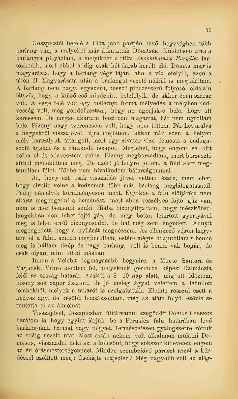 Dóbiás meg is magyarázta, hogy a barlang vége táján, ahol a víz lefolyik, azon a tájon él. Magyarázata után a barlangot vezet nélkül is megtaláltam.