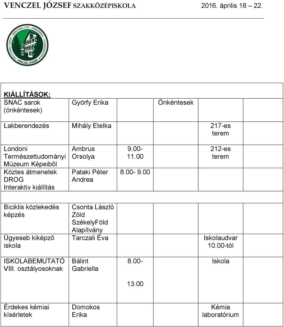 00-9.00 212-es terem Biciklis közlekedés képzés Ügyeseb kiképző iskola Csonta László Zöld SzékelyFöld Alapítvány Tarczali Éva