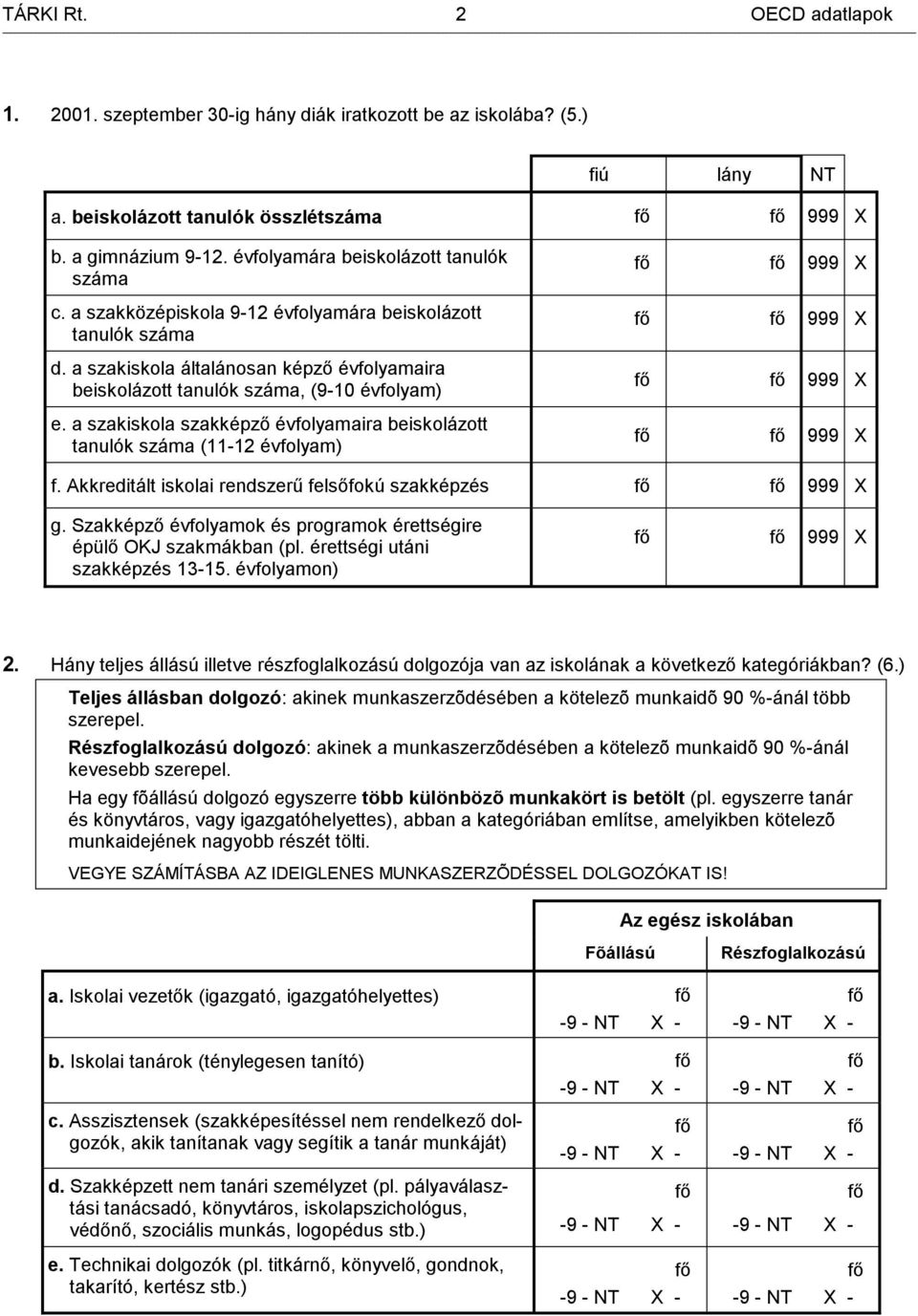 a szakiskola szakképző évfolyamaira beiskolázott tanulók (11-12 évfolyam) 999 X 999 X 999 X 999 X f. Akkreditált iskolai rendszerű felsőfokú szakképzés 999 X g.