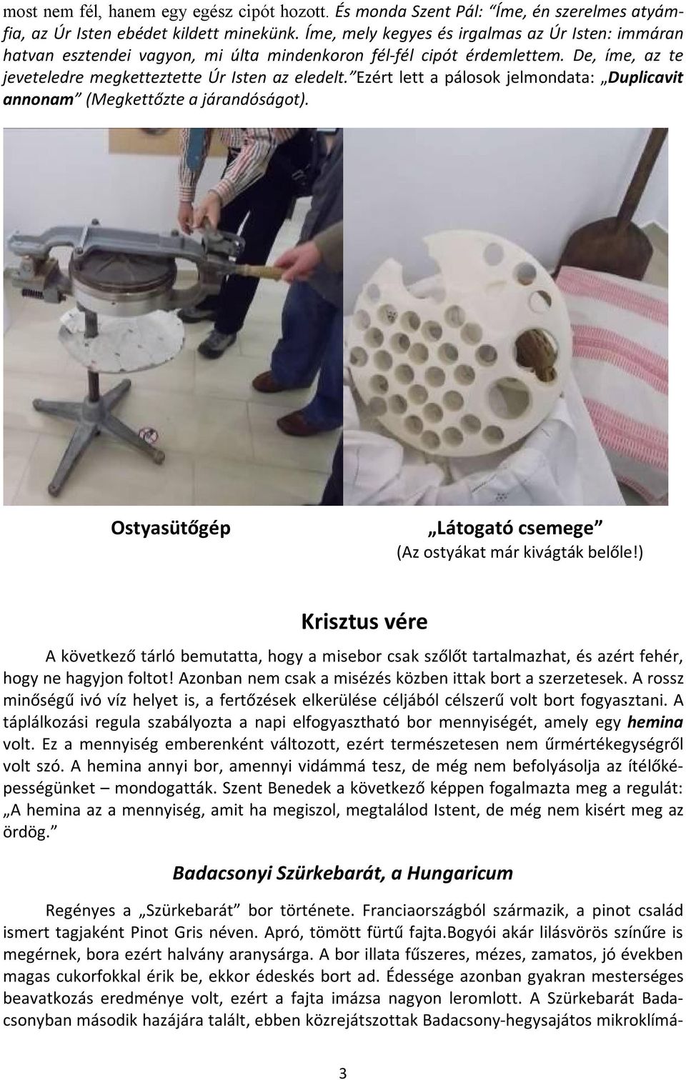 Ezért lett a pálosok jelmondata: Duplicavit annonam (Megkettőzte a járandóságot). Ostyasütőgép Látogató csemege (Az ostyákat már kivágták belőle!