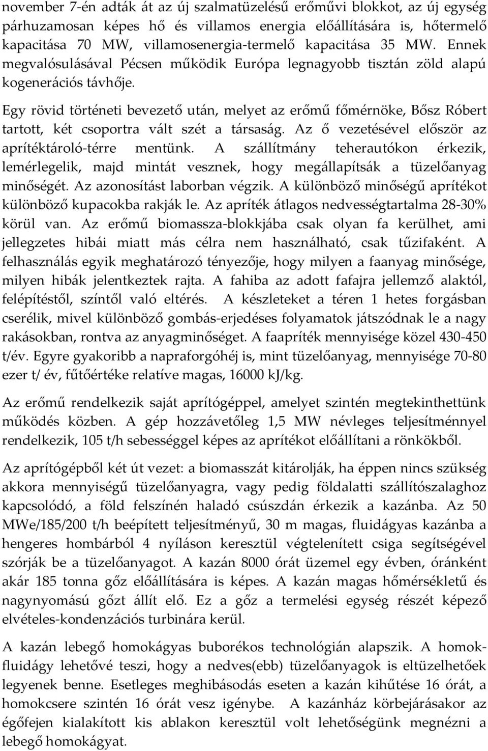 Egy rövid történeti bevezető után, melyet az erőmű főmérnöke, Bősz Róbert tartott, két csoportra vált szét a társaság. Az ő vezetésével először az aprítéktároló-térre mentünk.