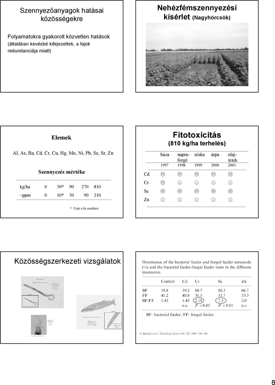 As, Ba, Cd, Cr, Cu, Hg, Mo, Ni, Pb, Se, Sr, Zn Szennyezés mértéke kg/ha ~ppm 0 0 30* 10* 90 30 270 90 810 210 búza