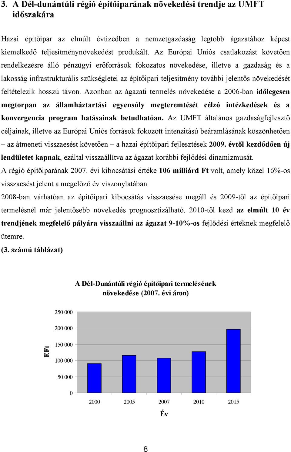 Az Európai Uniós csatlakozást követően rendelkezésre álló pénzügyi erőforrások fokozatos növekedése, illetve a gazdaság és a lakosság infrastrukturális szükségletei az építőipari teljesítmény további