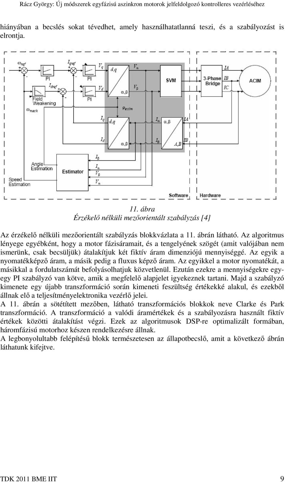 Az algoritmus lényege egyébként, hogy a motor fázisáramait, és a tengelyének szögét (amit valójában nem ismerünk, csak becsüljük) átalakítjuk két fiktív áram dimenziójú mennyiséggé.