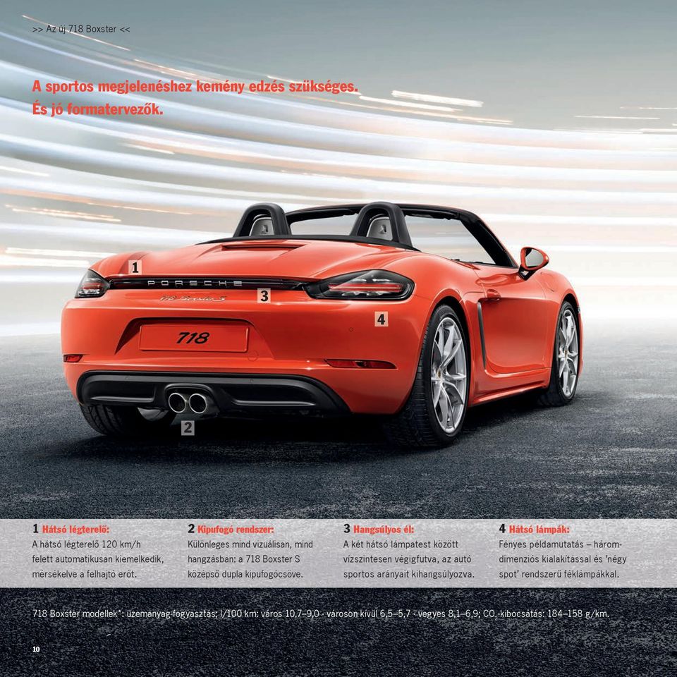 lámpák: Fényes példamutatás három- felett automatikusan kiemelkedik, hangzásban: a 718 Boxster S vízszintesen végigfutva, az autó dimenziós kialakítással és négy