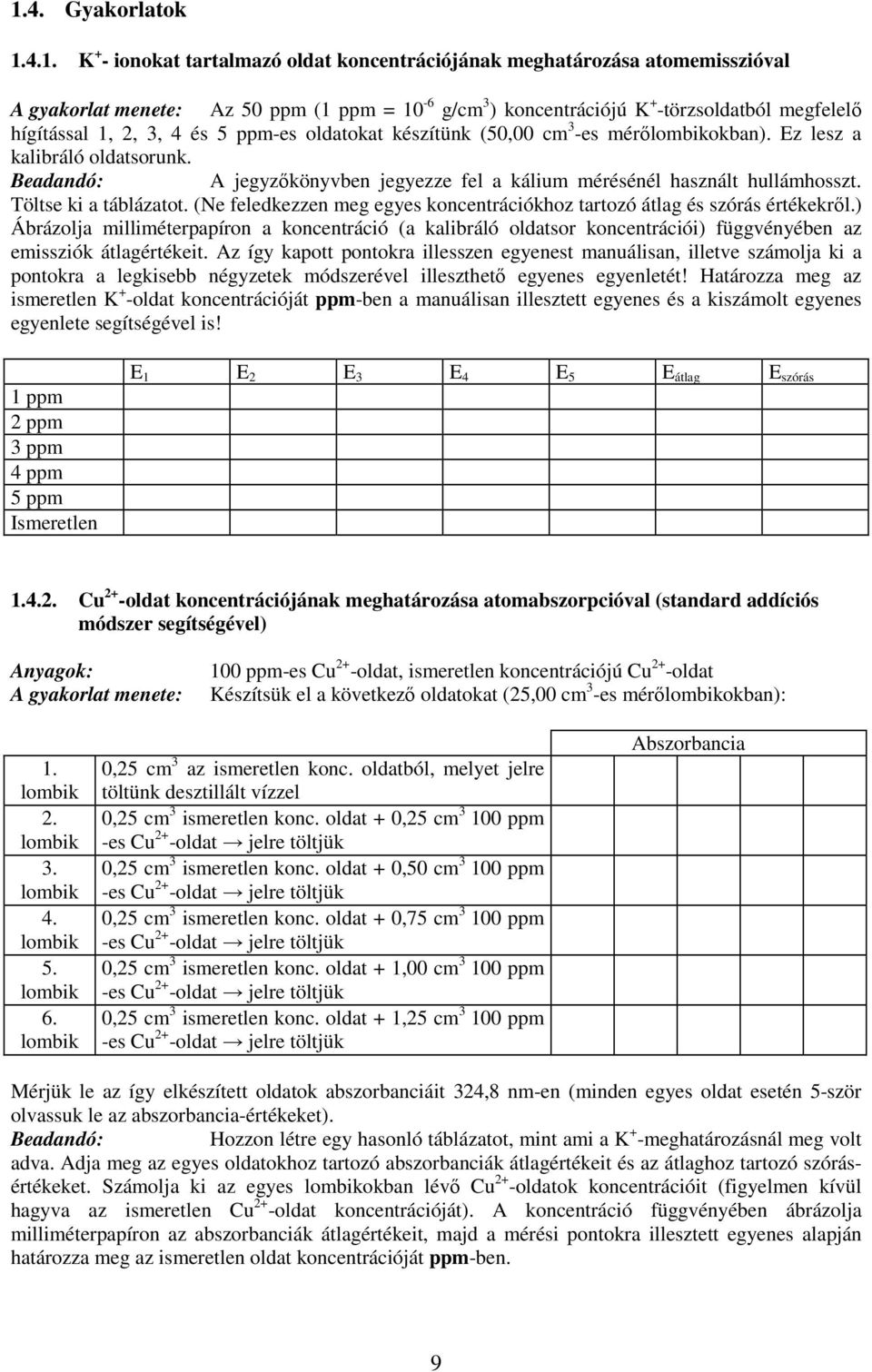 Töltse ki a táblázatot. (Ne feledkezzen meg egyes koncentrációkhoz tartozó átlag és szórás értékekről.