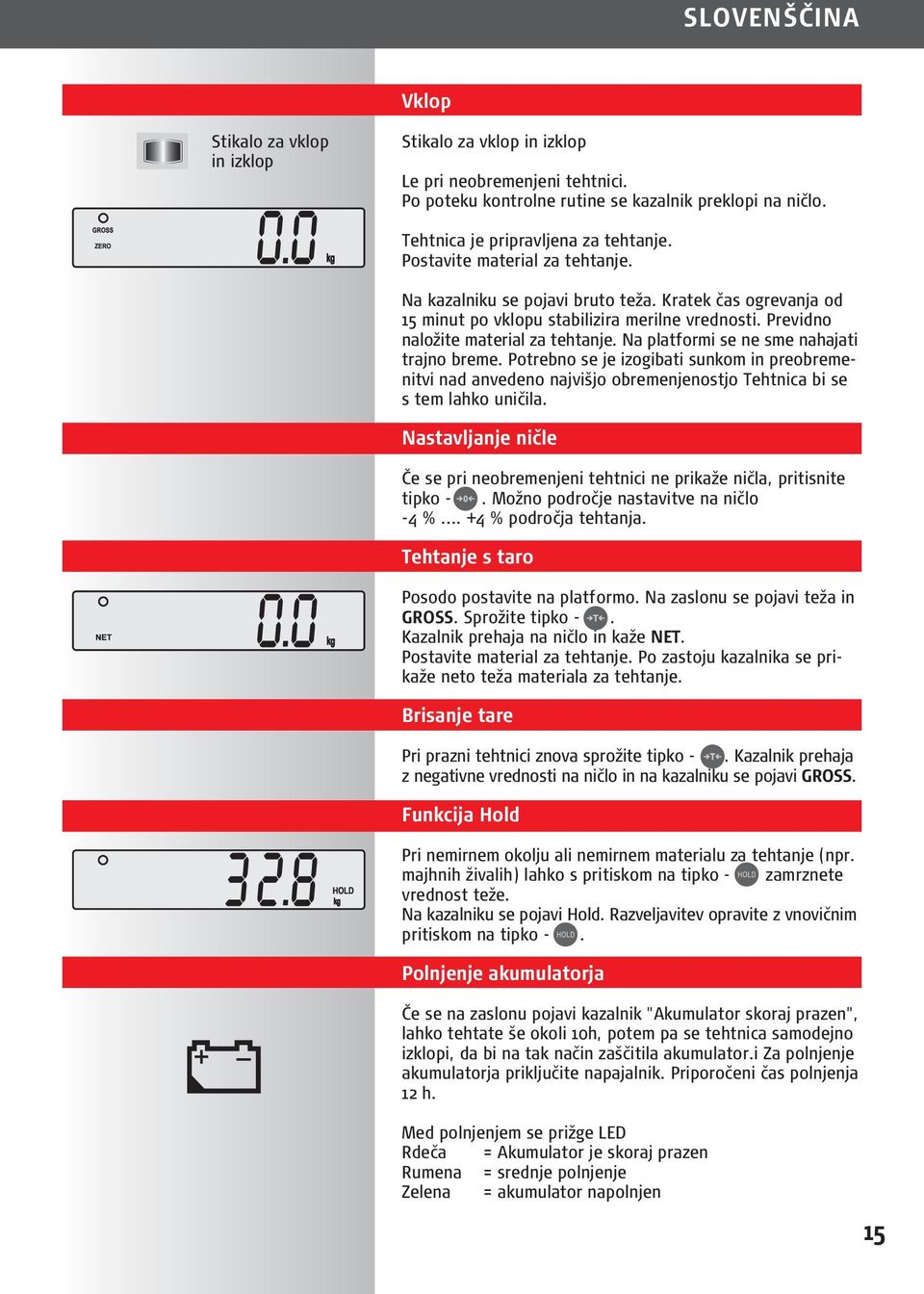 Na platformi se ne sme nahajati trajno breme. Potrebno se je izogibati sunkom in preobremenitvi nad anvedeno najvišjo obremenjenostjo Tehtnica bi se s tem lahko uničila.
