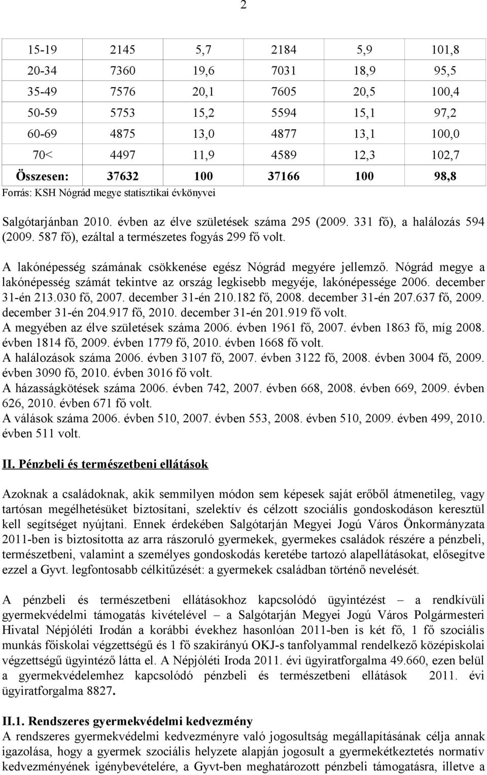 587 fő), ezáltal a természetes fogyás 299 fő volt. A lakónépesség számának csökkenése egész Nógrád megyére jellemző.