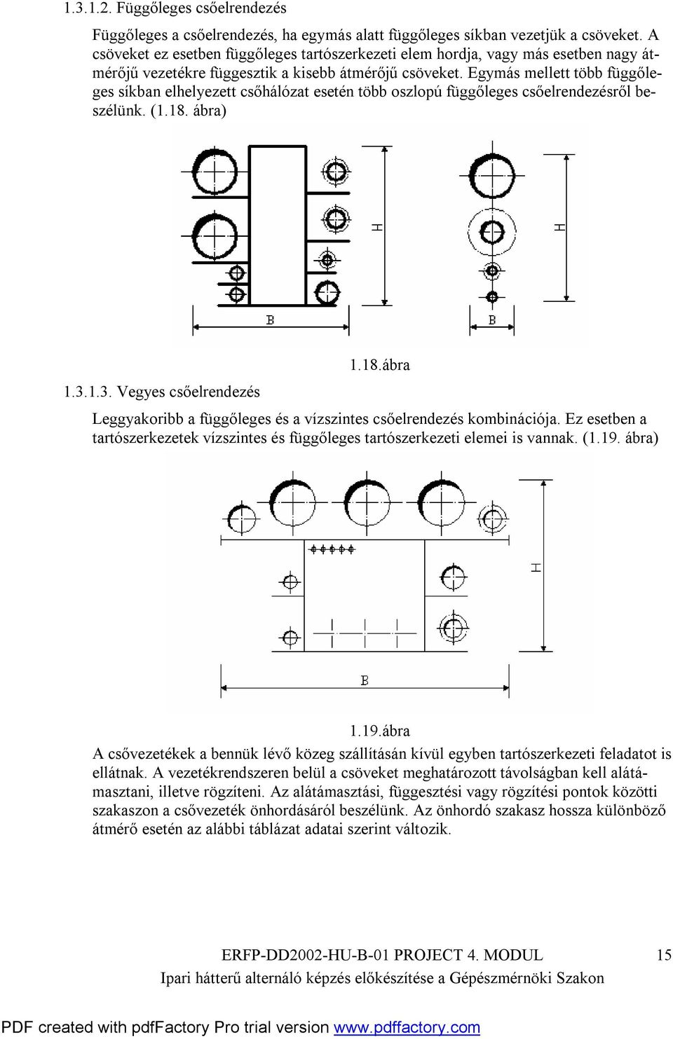 Egymás meett több függőleges síkban elhelyezett csőhálózat esetén több oszlopú függőleges csőelrendezésről beszélünk. (1.18. ábra) 1..1.. Vegyes csőelrendezés 1.18.ábra Leggyakoribb a függőleges és a vízszintes csőelrendezés kombinációja.