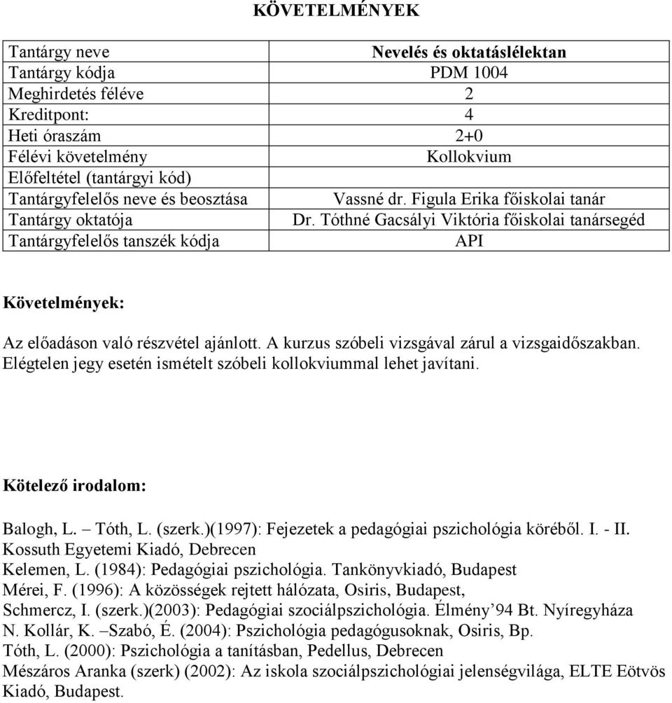 Tóth, L. (szerk.)(1997): Fejezetek a pedagógiai pszichológia köréből. I. - II. Kossuth Egyetemi Kiadó, Debrecen Kelemen, L. (1984): Pedagógiai pszichológia. Tankönyvkiadó, Budapest Mérei, F.