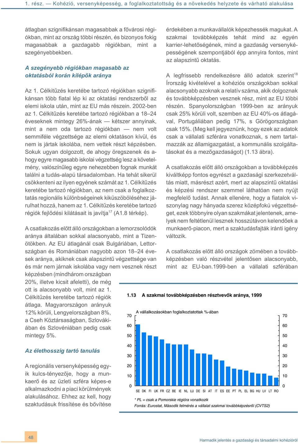 Célkitûzés keretébe tartozó régiókban szignifikánsan több fiatal lép ki az oktatási rendszerbõl az elemi iskola után, mint az EU más részein. 2002-ben az 1.